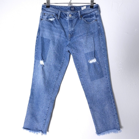 GAP Denim - Gap Faux Patchwork Destroyed Girlfriend Jeans Size 28